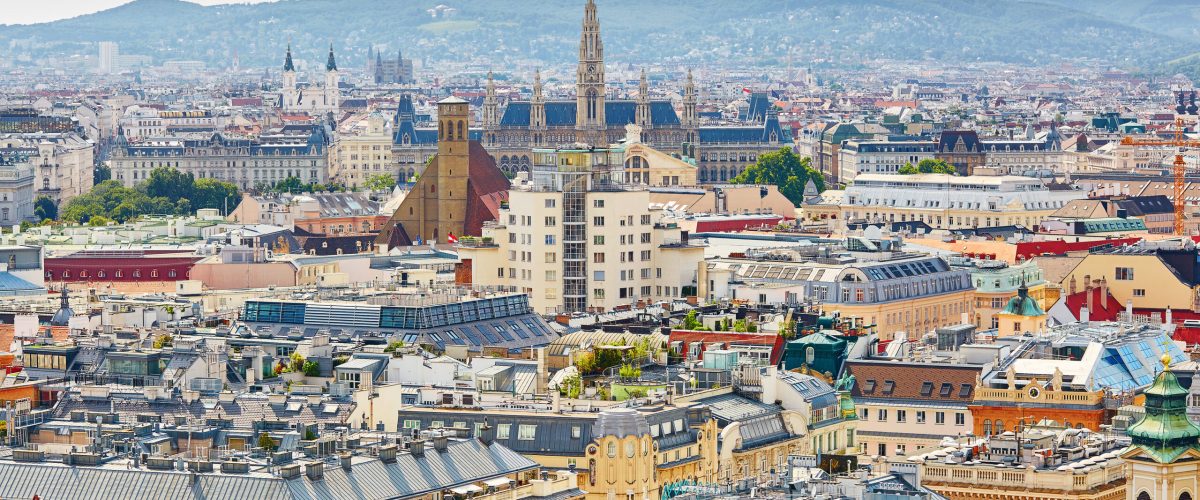 Aerial scenic view of city center of Vienna seen from St. Stephen's Cathedral in Austria